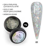Ariel Builder Gel, Nail Art için Protez Tırnak Jeli No.01, Şeffaf Holografik Yeşil Sarı Simli, 10 gr