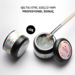 Ariel Builder Gel, Nail Art için Protez Tırnak Jeli No.01, Şeffaf Holografik Yeşil Sarı Simli, 10 gr - Görsel 2
