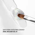 Ariel Builder Gel, Nail Art için Protez Tırnak Jeli No.01, Şeffaf Holografik Yeşil Sarı Simli, 10 gr - Görsel 3