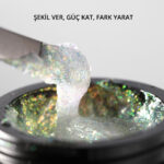 Ariel Builder Gel, Nail Art için Protez Tırnak Jeli No.01, Şeffaf Holografik Yeşil Sarı Simli, 10 gr - Görsel 4