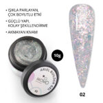 Ariel Builder Gel, Nail Art için Protez Tırnak Jeli No.02, Şeffaf Holografik Pembe Yeşil Simli, 10 gr