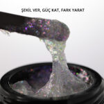 Ariel Builder Gel, Nail Art için Protez Tırnak Jeli No.06, Şeffaf Holografik Pembe Lila Simli, 10 gr - Görsel 4