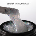 Ariel Builder Gel, Nail Art için Protez Tırnak Jeli No.08, Şeffaf Holografik Yeşil Lila Simli, 10 gr - Görsel 4