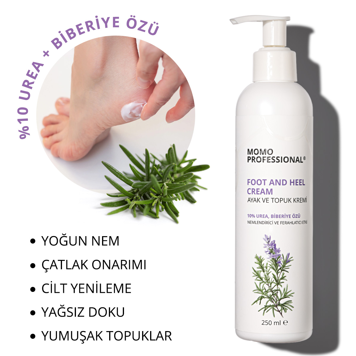 FootAndHeelCream-Kare-01.jpg Ayak ve Topuk Kremi Biberiye Özlü, Yoğun Nemlendirici, 250 ml - Görsel 1