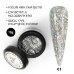 Holographic Builder Gel, Nail Art için Protez Tırnak Jeli No.01, Glitter Gümüş Simli, 10 gr