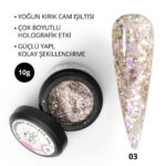 Holographic Builder Gel, Nail Art için Protez Tırnak Jeli No.03, Glitter Pembe Simli, 10 gr
